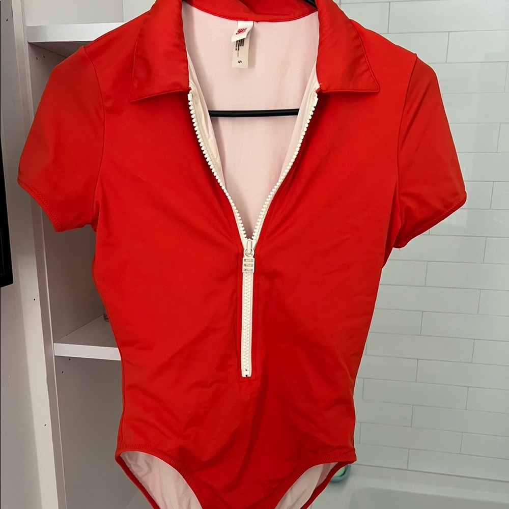 SOLID & STRIPED ONE PIECE BATHING SUIT. GREAT CONDITION